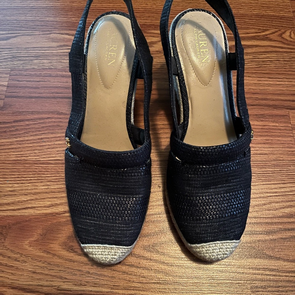 Cream and Black Espadrille Flats with Slingback Strap
